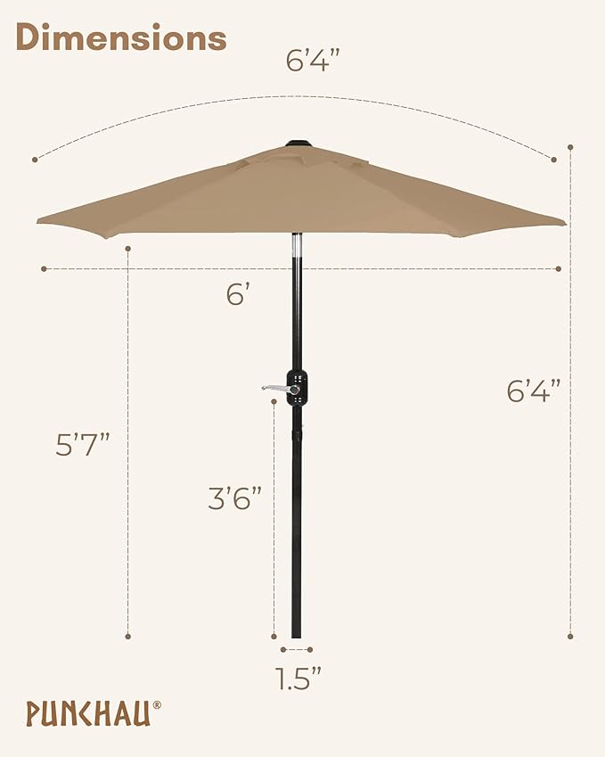 6 Ft Outdoor Patio Umbrella, Easy Open/Close Crank and Push Button Tilt Adjustment, 6 Foot, Small Patio Sand Market Umbrellas for Outdoor
