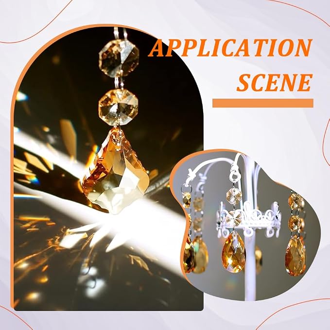 1 Box 120Pcs Glass Octagon Prism Beads Suncatcher Bead Bulk Replacement Sun Catcher Glass Link Connector Prisms Chandelier Crystals Faceted Loose Bead for Jewelry Making Chandelier DIY Crafts