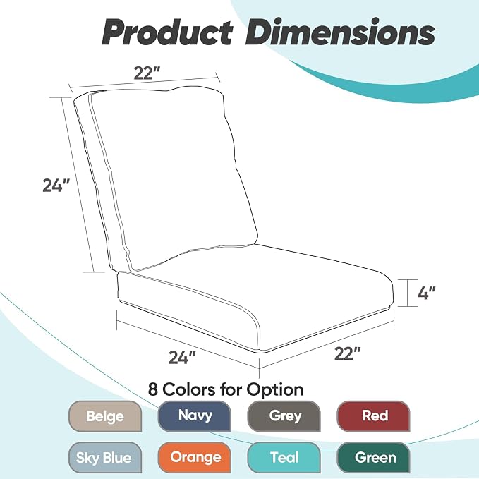 Luxury 22*24*4in Outdoor Patio Cushions, 4 Pieces Beige Outdoor Cushion | Water-Resistant, Reversible, Removable Cover, Stain-Resistant, for Patio Chairs Sofa Couch Loveseat