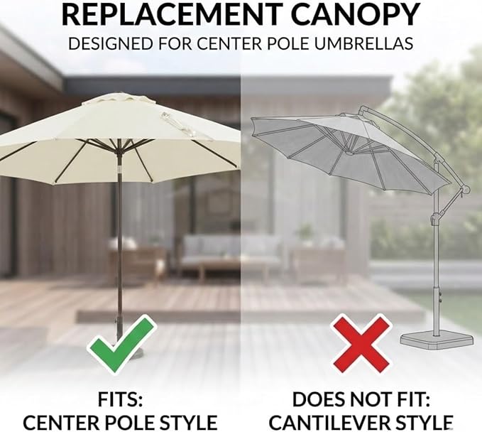 Patio Umbrella Replacement Canopy 6.6ft 7ft 8.2ft 9.2ft 9.8ft for 6/8 Ribs, Market Umbrella Top Cover, UV Protective Waterproof Polyester Fabric, Canopy Only