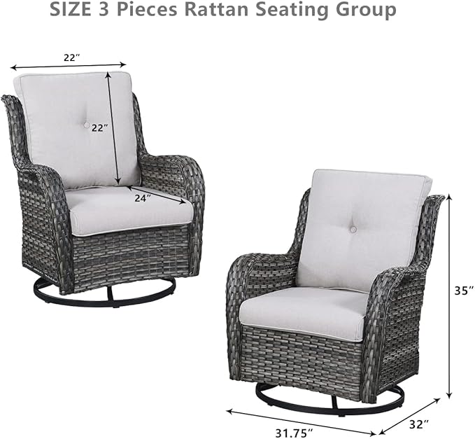 HUMMUH 4 Piece Outdoor Patio Furniture Set Wicker Conversation Bistro Set Swivel Rocker Chairs with 2pcs Ottomans for Backyard, Porch, Balcony