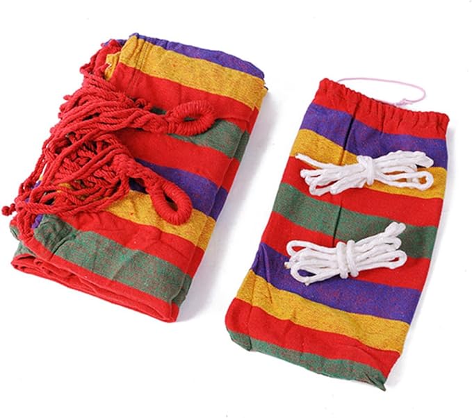 BESPORTBLE Double Canvas Camping Hammock for Two with Thickened 280x150cm Red Fabric, Outdoor Swing Sleeping Bed with Two Bind Ropes and Carry Bag for Patio Backyard Camping