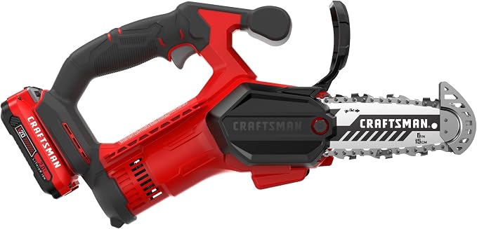 CRAFTSMAN V20 Mini Cordless Chainsaw, Pruning Saw, 6" Chain, Small Handheld Chainsaw, 2Ah Battery and Charger Included, Tree Trimming and Pruning, Compact and Lightweight (CMCCS320D1)