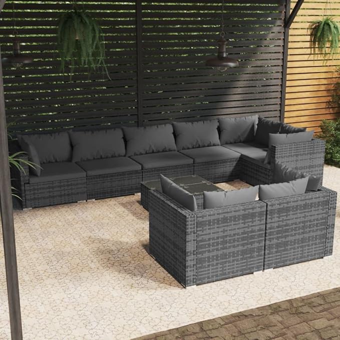 Patio Lounge Set with Cushions,Conversation Patio Furniture Porch Furniture Sets Garden Furniture Suitable for Patio, Deck, Front Porch, Poolside or Balcony Gray Poly Rattan