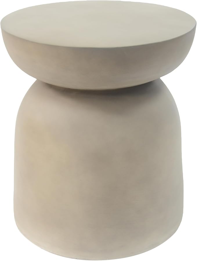 Outdoor Side Table Concrete End Table Faux Stone Side Tables Small Coffee Tables for Indoor Outdoor, Garden Stool Plant Stand for Porch, Backyard Patio, 15.75"*15.75" *18*Light Grey-Round