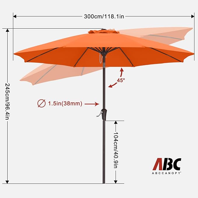 ABCCANOPY 10FT Patio Umbrella, Outdoor Waterproof Table Umbrella with Push Button Tilt and Crank, 8 Ribs UV Protection Pool Umbrella for Garden, Lawn, Deck & Backyard (Coral)