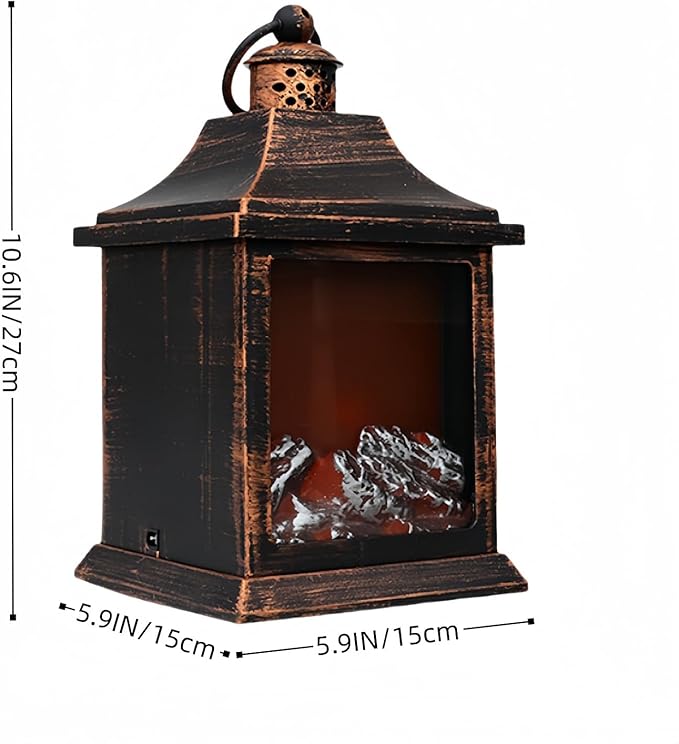Simulated LED Fireplace Lantern Battery Powered Flameless Light with Simulation Flame Table Decorative Lamp Mini Fireplace Ornament for Cozy Home Decor Free Standing Electric Log Burner