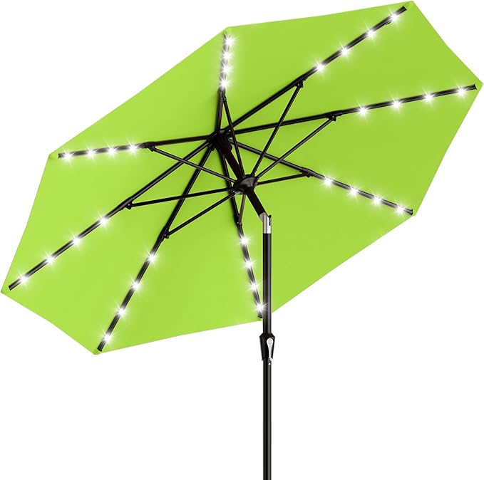 AreShark 9FT Patio Umbrella with Solar Lights, 32 Lighted Pool Umbrella w/Tilt and Crank, Outdoor Market Solar Umbrellas for Garden, Deck, Backyard, Pool and Beach, Apple Green