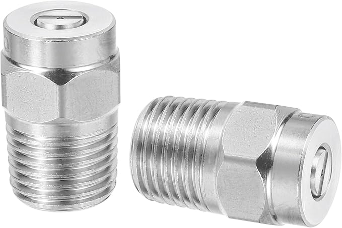 uxcell 2Pcs Pressure Washer Nozzle, Stainless Steel Thread Nozzles Tips, Universal Replacement for Undercarriage Cleaner Water Broom, 1/4 Inch NPT Male, 15 Degree 030 Orifice