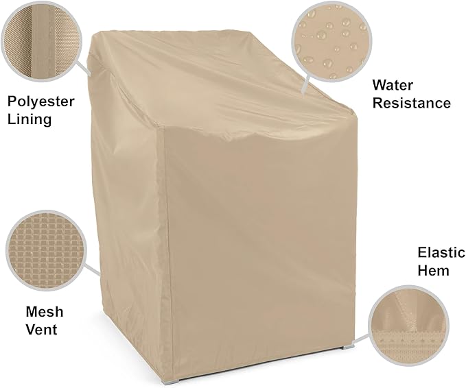 Covermates Stacking Chair Cover - Light Weight Material, Weather Resistant, Elastic Hem, Seating and Chair Covers, 28W x 34D x 52H, Classic Tan