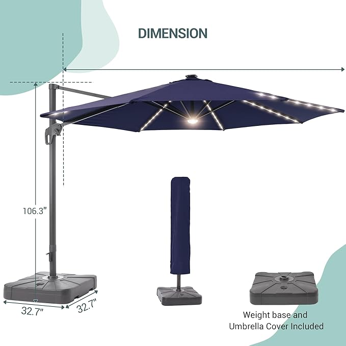 FLAME&SHADE 11 ft Cantilever Offset Patio Umbrella, Large Heavy Duty Outdoor Patio Umbrella Aluminum 360° Rotation Round Outdoor Umbrella for Deck,Pool,Backyard
