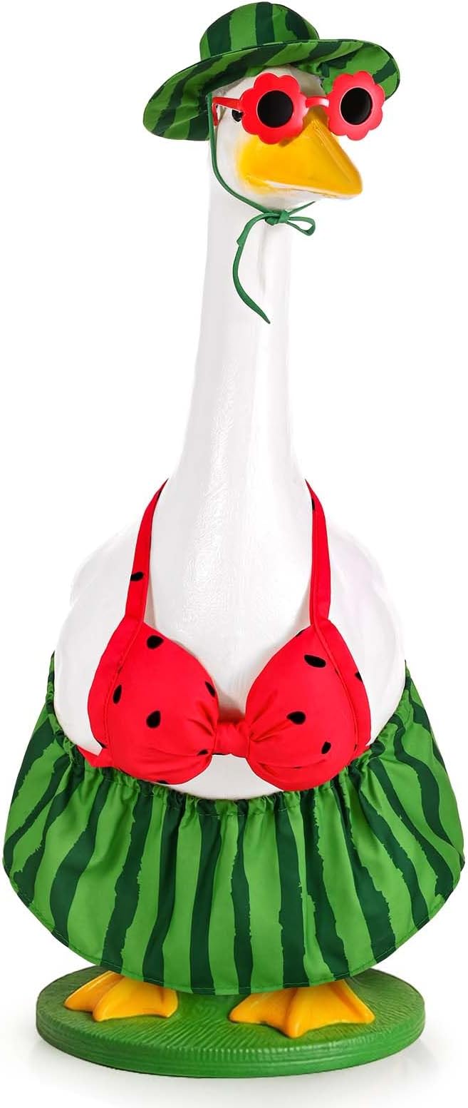 JcHrmers Hawaiian Goose Outfit Summer Porch Goose Outfits Bikini Goose Clothes for Outdoor Garden Yard Decor (Watermelon, 23 Inch)