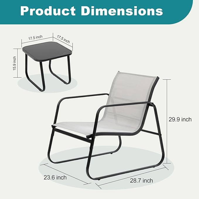 DUMOS 3 Piece Patio Furniture Set，Outdoor Patio Furniture Conversation Set with Table, Patio Sectional Bistro Sets for Lawn, Garden, Balcony, Poolside (Gray)