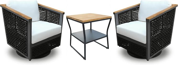 East Green Linden Swivel Chair Patio Conversation Set - Outdoor Seating Set Made from Aluminum and Teak