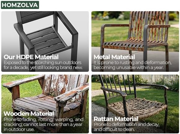 5-Piece Patio Dining Set for 4, All-Weather HDPE Outdoor Table and Chairs with Umbrella Hole, Rust-Resistant Metal Frame Dining Set for Garden, Backyard, Poolside, Deck (1 Table & 4 Chairs)