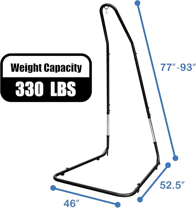 S AFSTAR Hammock Chair Stand Only, Hanging Hammock Stand with 9 Adjustable Height from 77”-93”, Heavy-Duty Steel Stand Only, 330 LBS Load Capacity, Only Hammock Swing Stand for Indoor Outdoor, Black