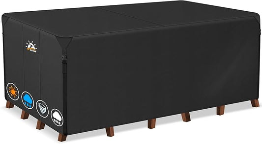 Zettum Patio Furniture Cover Rectangle - 110 Inch Outdoor Table Cover Waterproof & Heavy Duty, Large 600D Lawn Furniture Sofa Set Covers for Outside Dining Table and Chairs Combo - 110 x 74 x 28 Inch