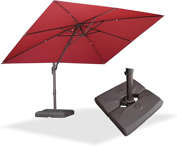 PURPLE LEAF 9' X 11.5' Rectangle Cantilever Umbrella with Base Patio Umbrella Outdoor Aluminum Antique Bronze Offset Hanging Umbrella with 360-degree Rotation for Pool Garden Backyard Deck, Terra