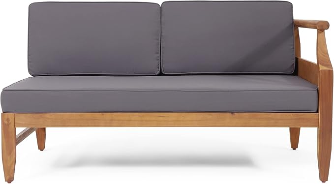 Aston Outdoor 5 Seater Sectional Chat Set with Cushions - Acacia Wood - Teak/Dark Gray