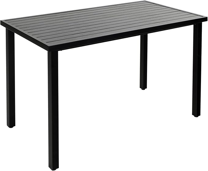 Sophia & William 37" Tall Patio Outdoor Bar Table, Metal Counter Height Dining Table with Wood Grain Tabletop, Adjustable Feet Mats, Rectangular Bistro Table with E-Coating for Porch Yard Lawn
