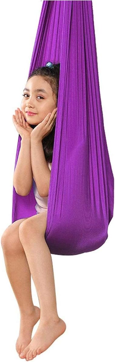 Elastic Nylon Therapy Swing Indoor Hammock Cuddle Sensory Needs Kids Hanging Seat for Child and Teens Autism ADHD ADD Up to 440lbs (Color : Purple, Size : 100 x 280 cm)