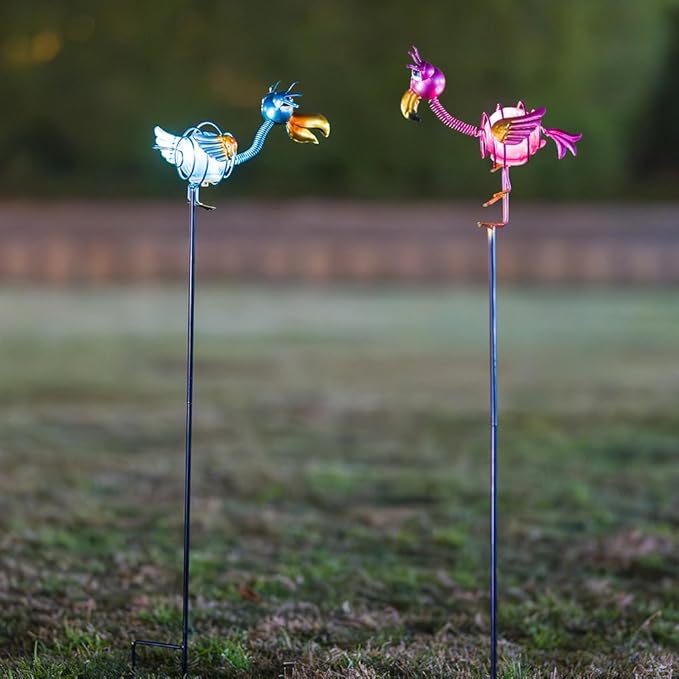 Outdoor Garden Solar Lights,2 Pack Decorative Solar Lights for Garden Decor,Flamingo Backyard Decor,Metal Solar Lights with Stakes for Yard Landscape Patio