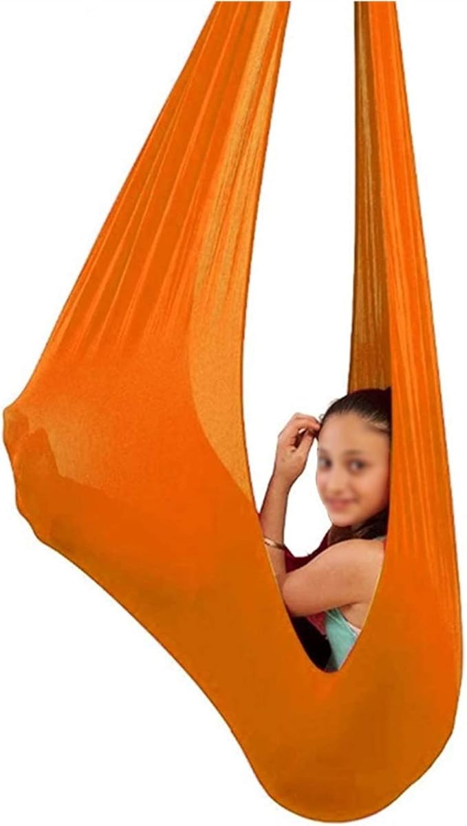 Elastic Kids Swing Seat Multifunctional Children Cuddle Hammock Aerial Yoga Sensory Hammocks for Autism ADHD ADD (Color : Orange, Size : 150 x 280 cm (L x W).)