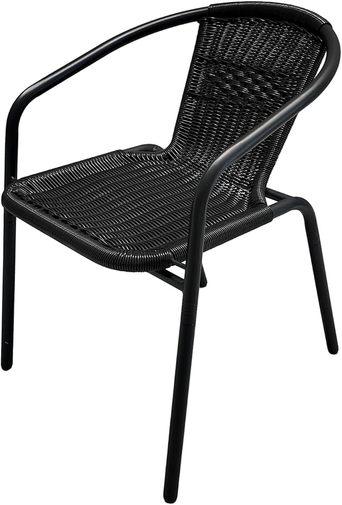 5 Piece Patio Dining Set, Stackable Black Outdoor Rattan Chairs with Metal Table, All-Weather Black & Brown Wicker Patio Furniture Set for Backyard, Poolside, Garden, Bistro