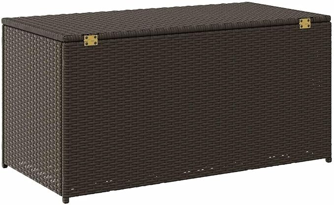 Brown PE Rattan Outdoor Storage Box 39.4x39.4x19.7 in, Gas Lift Lid, Patio Cushion & Tool Chest, Steel Frame, Weather-Resistant, Assembly