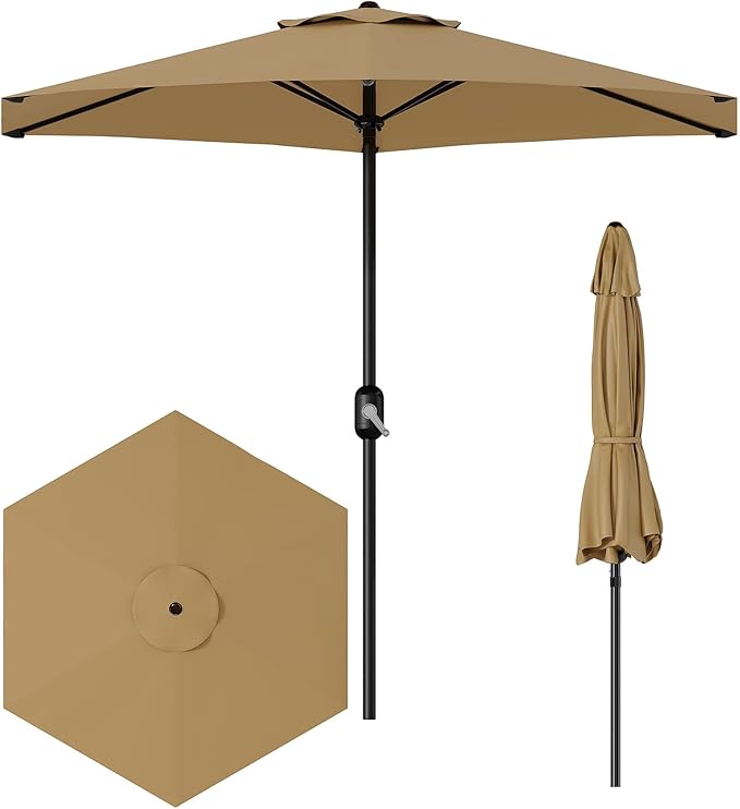 GarveeLife 7.5 ft Outdoor Patio Umbrella, Outdoor Table Umbrella, Market Umbrella, 6 Sturdy Ribs UV Protection Waterproof for Garden, Deck, Backyard, Pool (Tan)