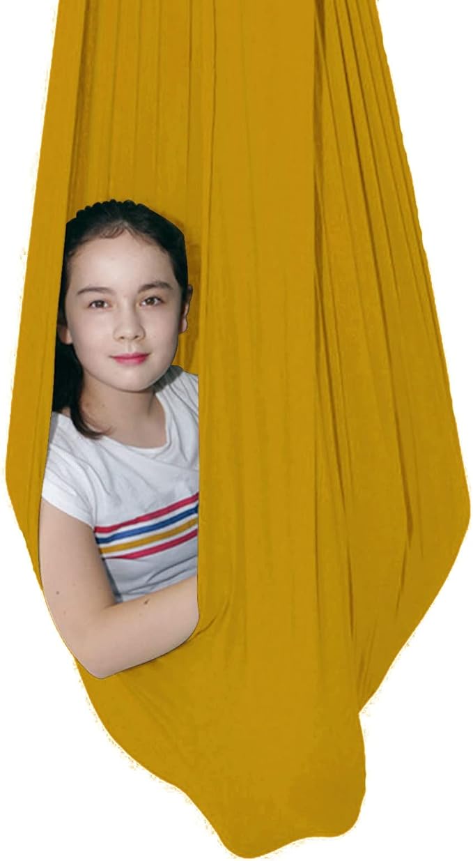 Sensory Swing for adults Indoor kids Therapy Swing Calming Snuggle Hammock durable soft strong fabric swing Best suited for children with SPD Autism and Asperger ( Color : Gold , Size : 1M x 2.8M )