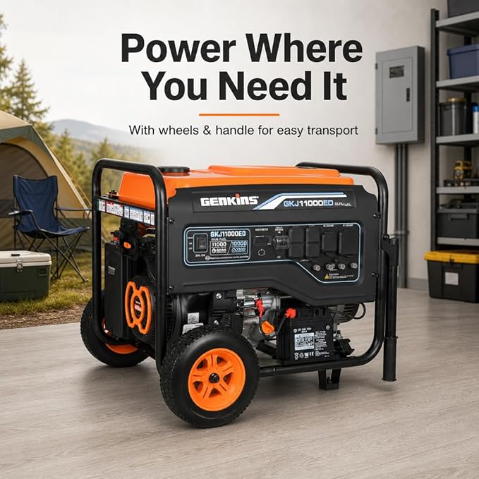 Genkins 11000 Watt Dual Fuel Portable Generator Home Back Up, Emergercy, RV & Camping Electric Start Gas or Propane