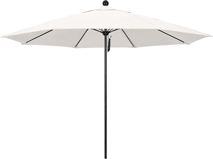 California Umbrella 11Ft Commercial Grade Market Umbrella, Pulley Lift, Aluminum/Fiberglass, 2mm pole wall, Black Frame, Solution Dyed White Fabric