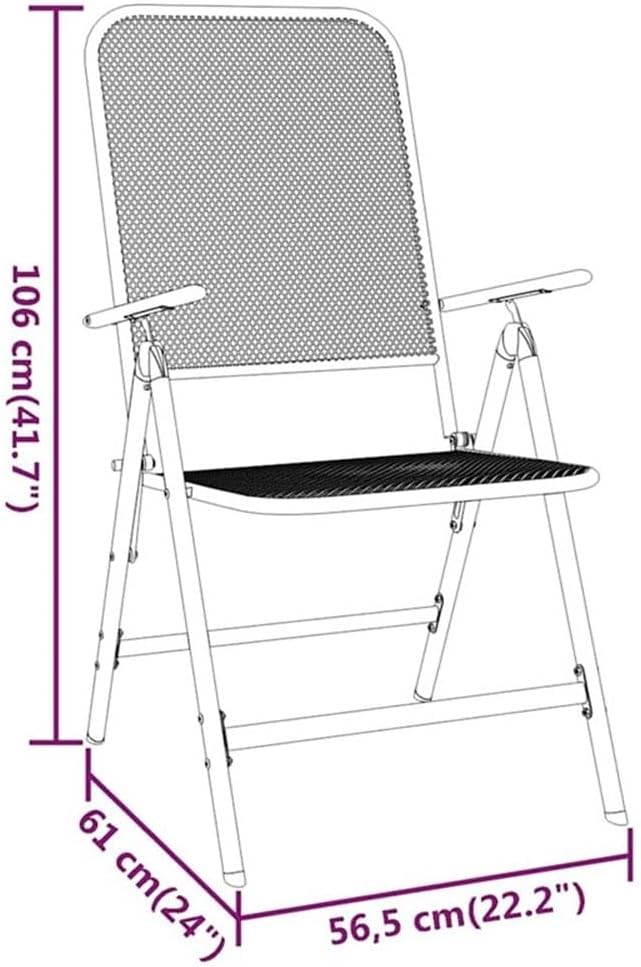 BOWERY HILL Contemporary 5-Piece Patio Dining Set, Anthracite and Gray Finish, Foldable Metal Chairs with Adjustable Backrests, Round Table, Weather-Resistant Design for Outdoor Garden or Terrace Use