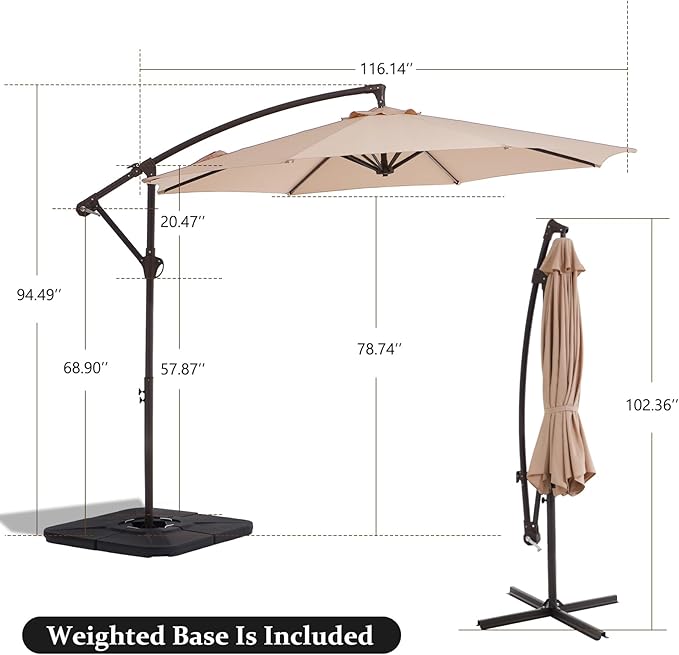 10FT Patio Umbrella, Outdoor Offset Cantilever Umbrella with Sturdy 8 Ribs and Reinforced Base, Easy Tilt Adjustment for Backyard Pool Garden,Beige