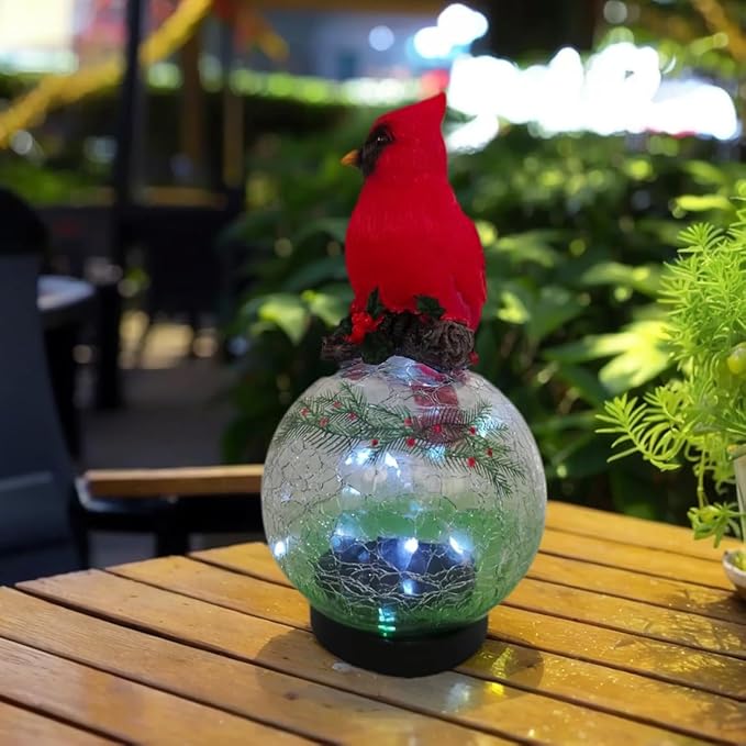 Red Bird Statue - Solar Powered Outdoor Red Bird Decor with LED Lights - Red and Green - Water Resistant - Gargen,Balcony and Courtyard Decoration Festival Gift - 8.66" H x 4.72" W x 4.72" D