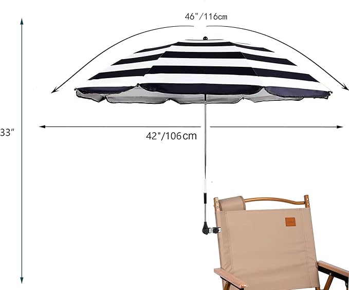 2 Pack Classic 46 Inch D-Blue Portable Umbrellas with Universal Clamp for Patio, Beach, Wheelchair, Golf Carts (Excluding chairs)