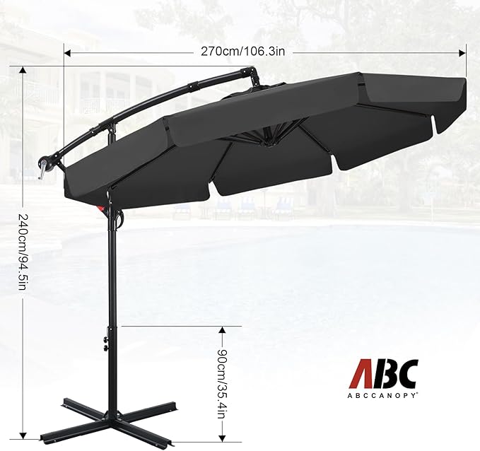 ABCCANOPY 9FT Cantilever Patio Umbrella with base included (Dark Gray)