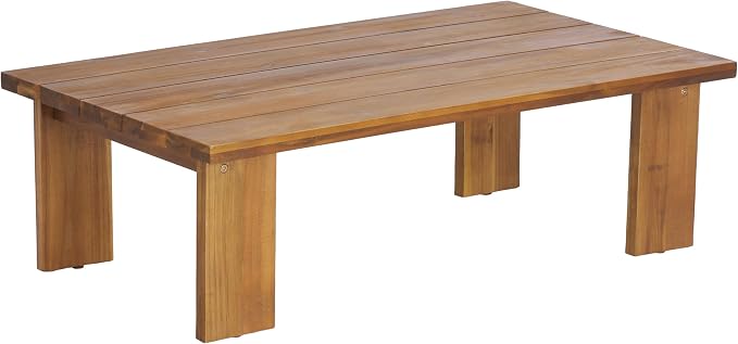 Christopher Knight Home Stella Acacia Wood 4 Piece Patio Furniture Set, Wooden Patio Conversation Set with Club Chair+Coffee Table, 4-Seater Outdoor Loveseat Sofa + Armchair and Table Set, Teak+Beige