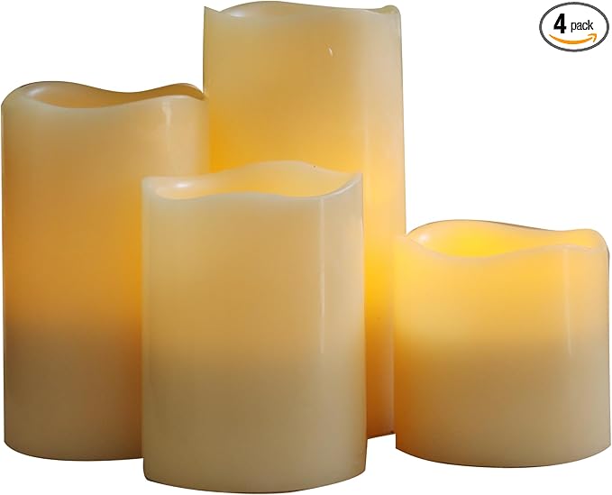 CANDLE CHOICE Battery Operated Flameless Candles with Timer Real Wax Realistic Flickering Electric LED Pillars Decorative Lights for Home Wedding Halloween Thanksgiving Christmas Decorations 4 PCS