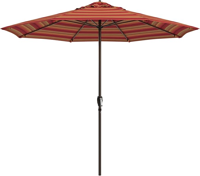 California Umbrella 12-Year Protection 9-Ft Outdoor Patio Umbrella, Sunbrella Fade-Resistant Fabric, Auto-Tilt, Heavy Duty Aluminum Frame, 8 Reinforced Ribs for Pool or Deck, Bronze Pole, Astoria Sunset