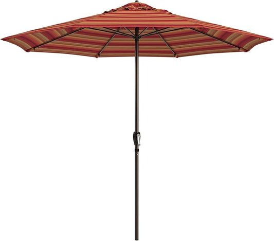 California Umbrella 12-Year Protection 9-Ft Outdoor Patio Umbrella, Sunbrella Fade-Resistant Fabric, Auto-Tilt, Heavy Duty Aluminum Frame, 8 Reinforced Ribs for Pool or Deck, Bronze Pole, Astoria Sunset