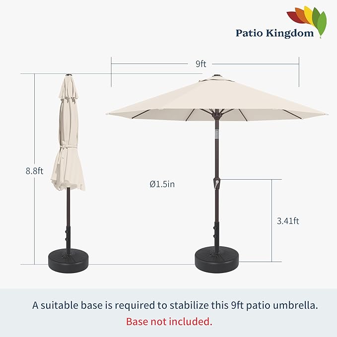 9FT Patio Umbrella Outdoor Table Umbrella w/Push Button Tilt and Crank, 8 Sturdy Ribs, UV Resistant Waterproof Market Umbrella for Pool, Deck, Backyard, Garden, Creamy White