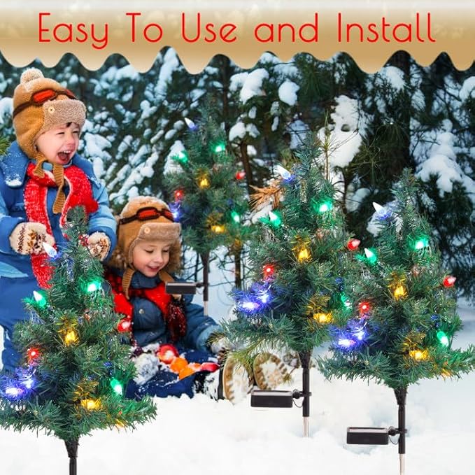 ULAROOM Solar Christmas Tree Lights Decorations - Outdoor Waterproof Xmas Pathway Stake with 20 Strawberry LED in 4 Colors for Garden/Patio/Lawn/Yard, Ornament 2 Packs