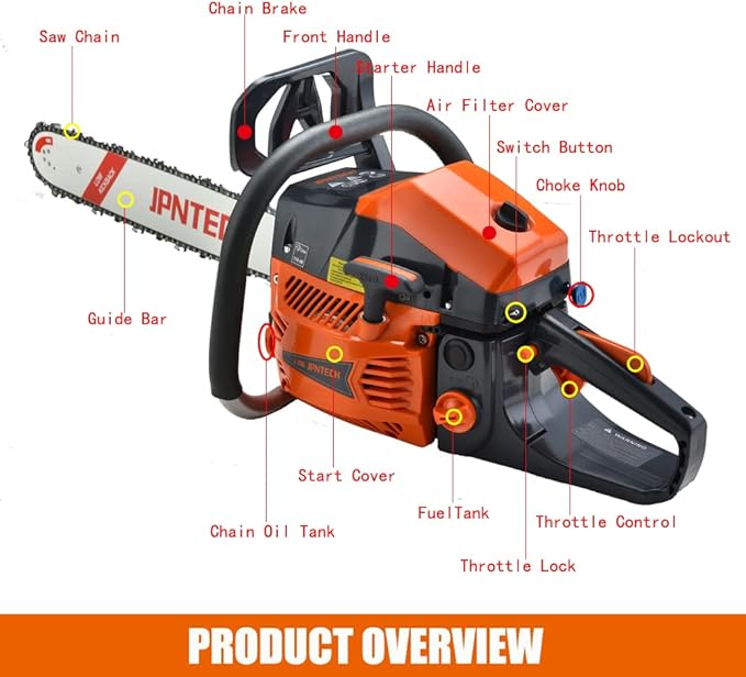 Gas Chainsaw 60cc 2-Cycle Gasoline Powered Chainsaw 20 Inch Handheld Cordless Petrol Chain Saws for Forest, Wood, Garden and Farm Cutting Use