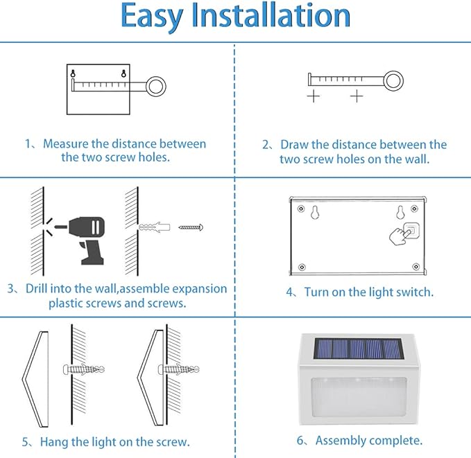 Solar Lights Outdoor Waterproof Deck Light, Solar Stair Lights Outside LED Step Lighting Stainless Steel for Paths Patio Garden Yard, Pack of 6