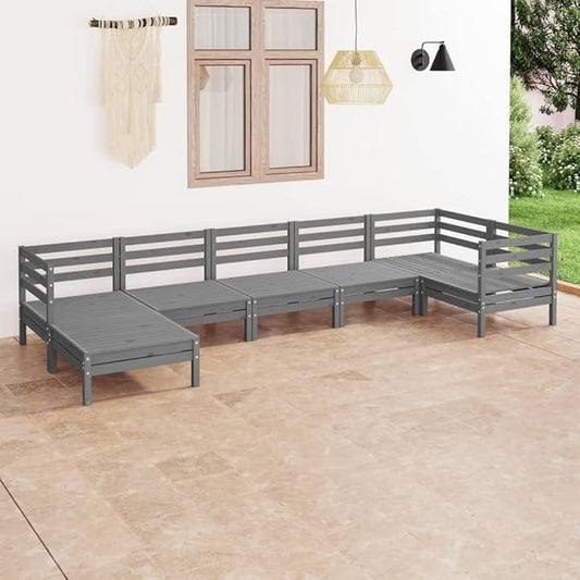 7 Piece Patio Lounge Set, Outdoor Dining Sets Patio Conversation Set Porch Furniture Set Garden Lounge Set for Piazza Negotiation Area Garden Poolside Solid Pinewood Gray