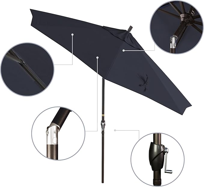 California Umbrella 9' Round Aluminum Market Umbrella, Crank Lift, Push Button Tilt, Bronze Pole