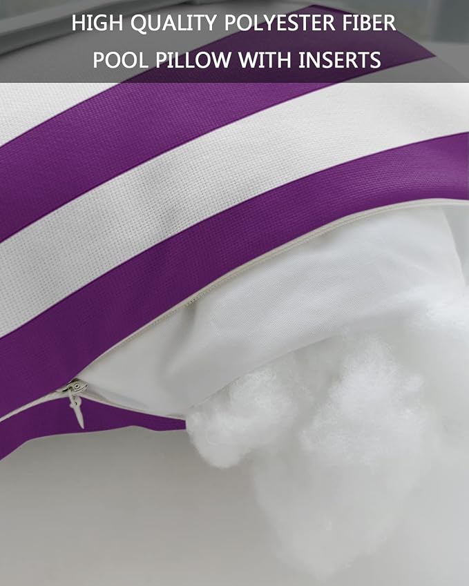 Outdoor Pillows Covers with Inserts Purple White Stripe Waterproof Recliner Pillow with Adjustable Strap Throw Pillows for Patio Furniture Pool Lounge Chair, 11x16 inch, 1PCS