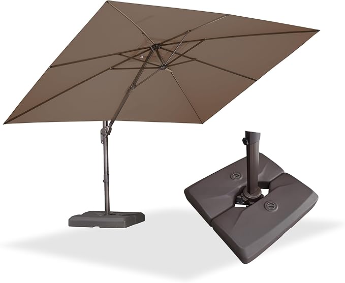 PURPLE LEAF 9' X 11.5' Rectangle Cantilever Umbrella with Base Patio Umbrella Outdoor Aluminum Antique Bronze Offset Hanging Umbrella with 360-degree Rotation for Pool Garden Backyard Deck, Taupe